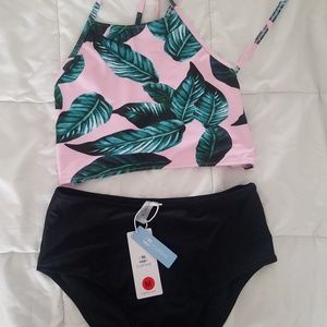 CUPSHE Women's Leaves Printing High Waisted Bikini